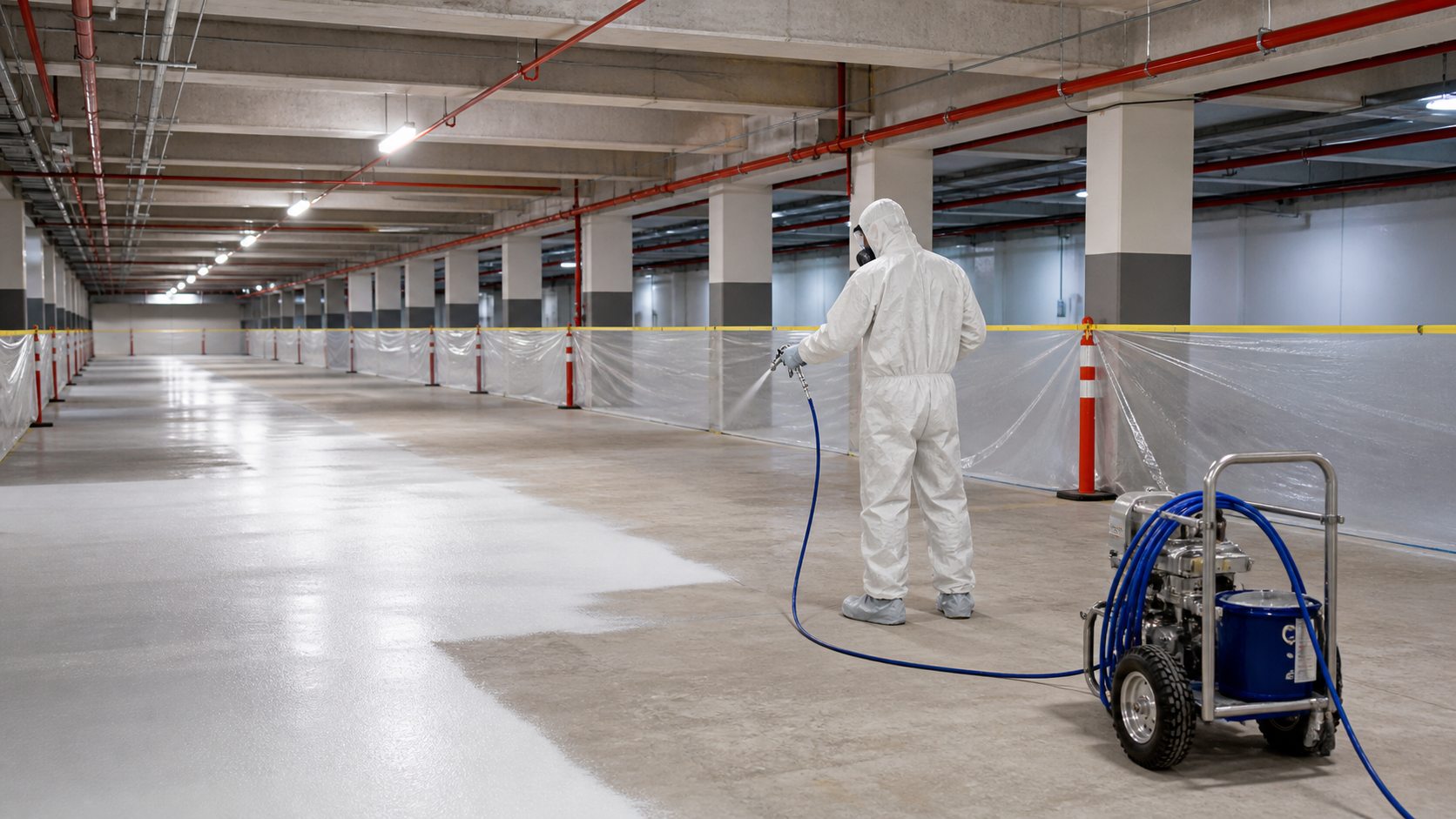 Toepassingsbeeld van een gecoate bedrijfsvloer in een parkeervoorziening